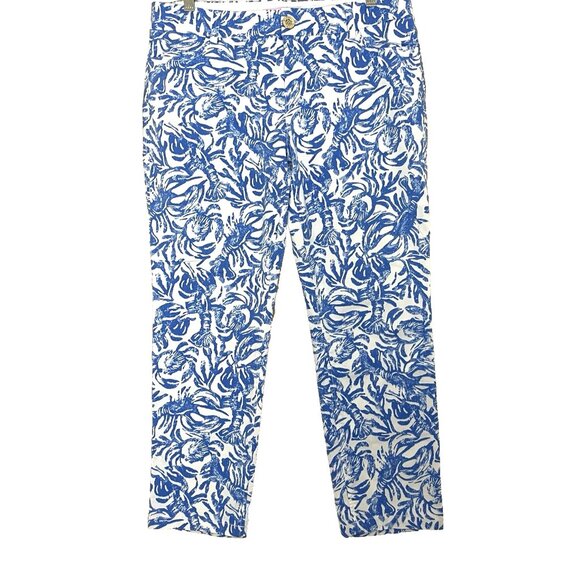Lilly Pulitzer Sadie Stretch Crop Chino Pants On A Roll Lobster Crab Print 10 - Picture 4 of 12